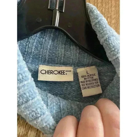 Vintage Cherokee Turtleneck Sweater in Blue With Patterns Buttery Soft Size L - Picture 3 of 15